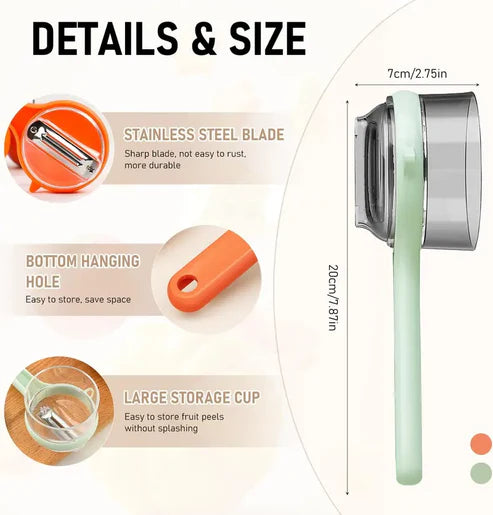 2PCS Fruit & Vegetable Peeler with Storage Container – Double-Sided Stainless Steel Blade | Hangable Multi-Function Kitchen Peeling Knife