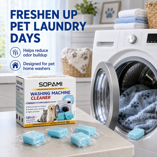 SOPAMI Washing Machine Cleaner Tablets – 12 Pack Deep Cleaning Formula for Inner Drum – Removes Pet Fur & Dirt, Fights Stubborn Odors – Safe for Septic Systems