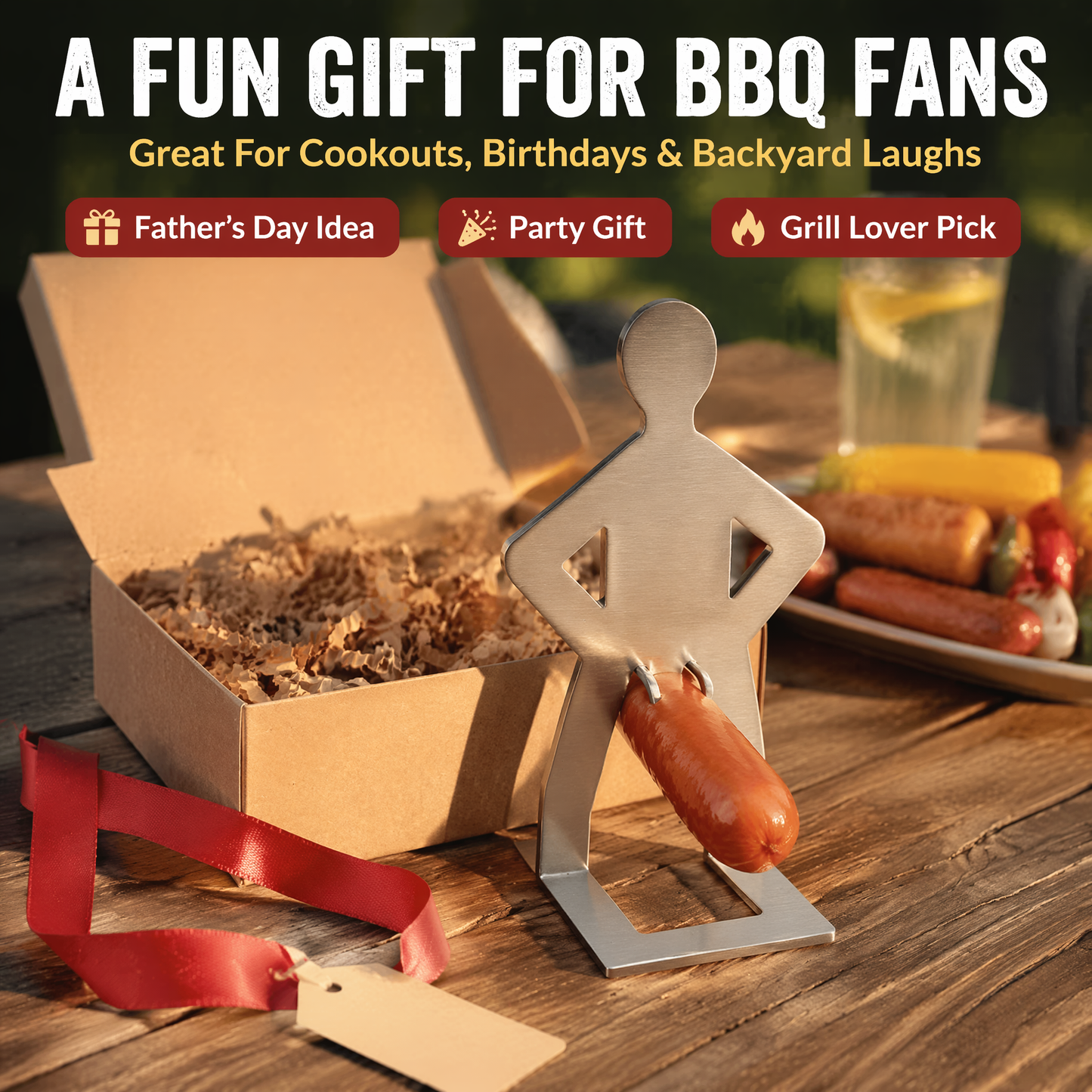 Funny Novelty Hot Dog Roaster - Unique Stainless Steel BBQ Skewer for Grilling Sausages, Hilarious Gag Gift for Grill Masters & Backyard Parties, Durable & Reusable Cooking Accessory