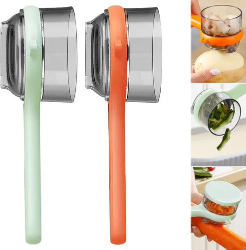 2PCS Fruit & Vegetable Peeler with Storage Container – Double-Sided Stainless Steel Blade | Hangable Multi-Function Kitchen Peeling Knife