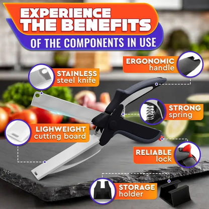 Quick-Cut 2-in-1 Kitchen Scissors: Built-in Cutting Board for Fast Meal Prep