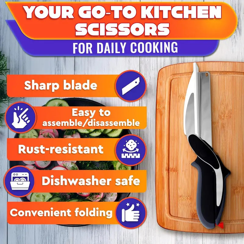 Quick-Cut 2-in-1 Kitchen Scissors: Built-in Cutting Board for Fast Meal Prep