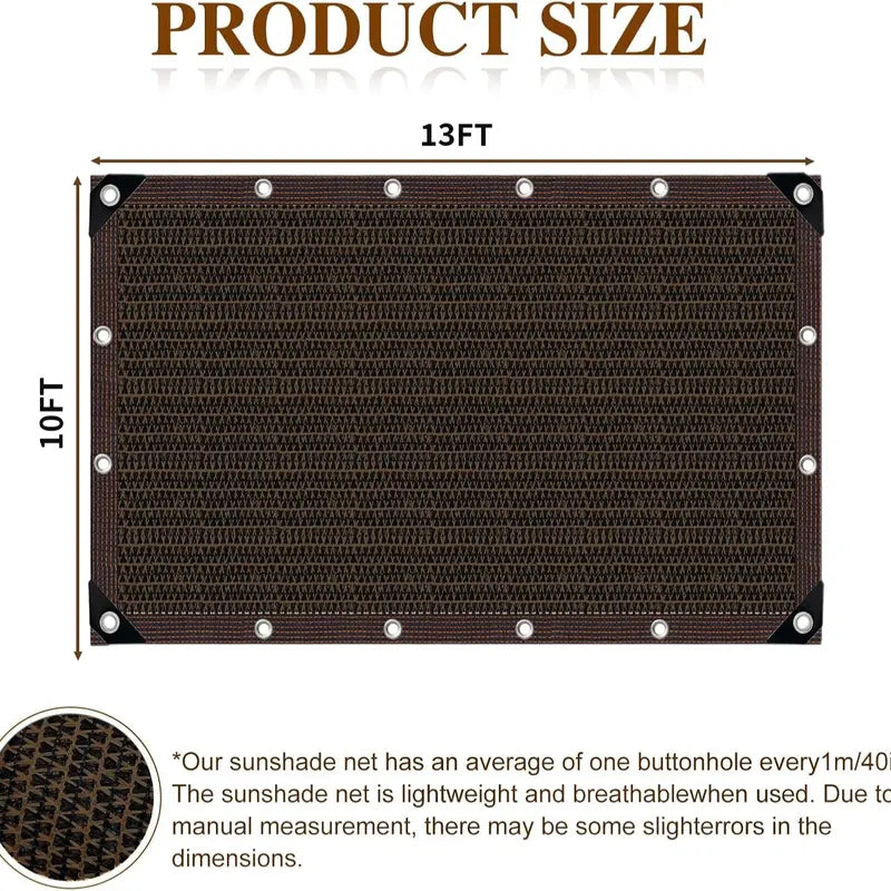 90% Blackout Cloth (Black) - 10 x 13ft UV-Resistant Shade Net with Reinforced Rivets, Suitable for Outdoor Adventures / Camping / Garden / Patio / Greenhouse.Mesh Shade Cloth