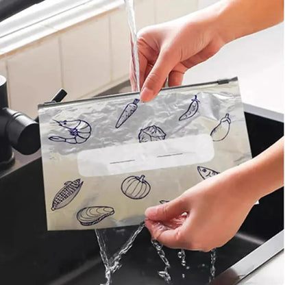 【Refrigerated Food】Reusable Aluminum Foil Sealable Storage Bags, 2026 New Resealable Vacuum Zipper Pouches for Food, Stand Up Foil Sealable Bags with Label and Zip Lock for Vegetable Fruit Meat