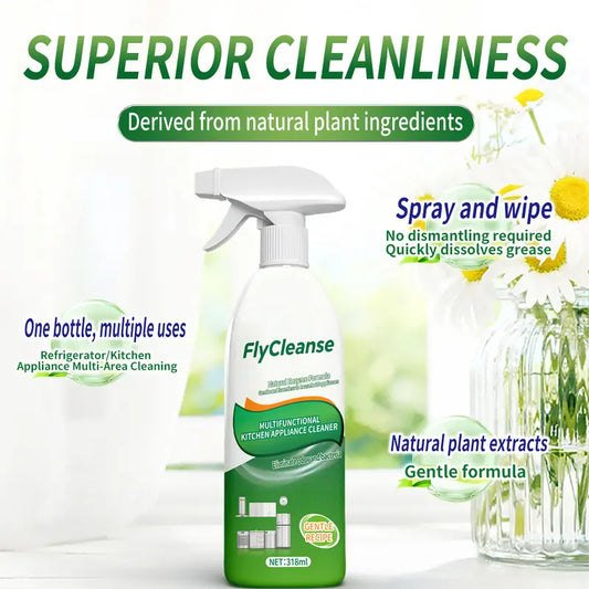FlyCleanse Natural Enzyme Formula Kitchen Cleaning Spray - Fast-Acting Household Grease & Mold Remover Liquid, for Kitchen Stoves & Range Hoods, 318 ml Bottle, 24-Month Shelf Life, Father's Day Gift Idea,summerwins