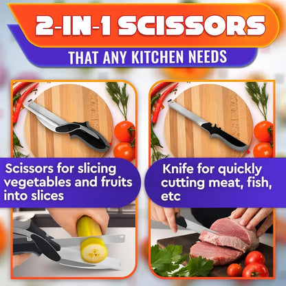 Quick-Cut 2-in-1 Kitchen Scissors: Built-in Cutting Board for Fast Meal Prep