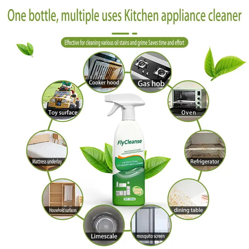 FlyCleanse Natural Enzyme Formula Kitchen Cleaning Spray - Fast-Acting Household Grease & Mold Remover Liquid, for Kitchen Stoves & Range Hoods, 318 ml Bottle, 24-Month Shelf Life, Father's Day Gift Idea,summerwins