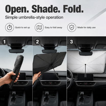 Car Windshield Sun Shade Umbrella - Foldable Heat-Reflective UV Protection Sun Visor for Car Interior, Universal Fit Titanium Silver Sunshade
