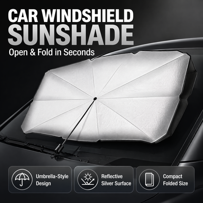 Car Windshield Sun Shade Umbrella - Foldable Heat-Reflective UV Protection Sun Visor for Car Interior, Universal Fit Titanium Silver Sunshade