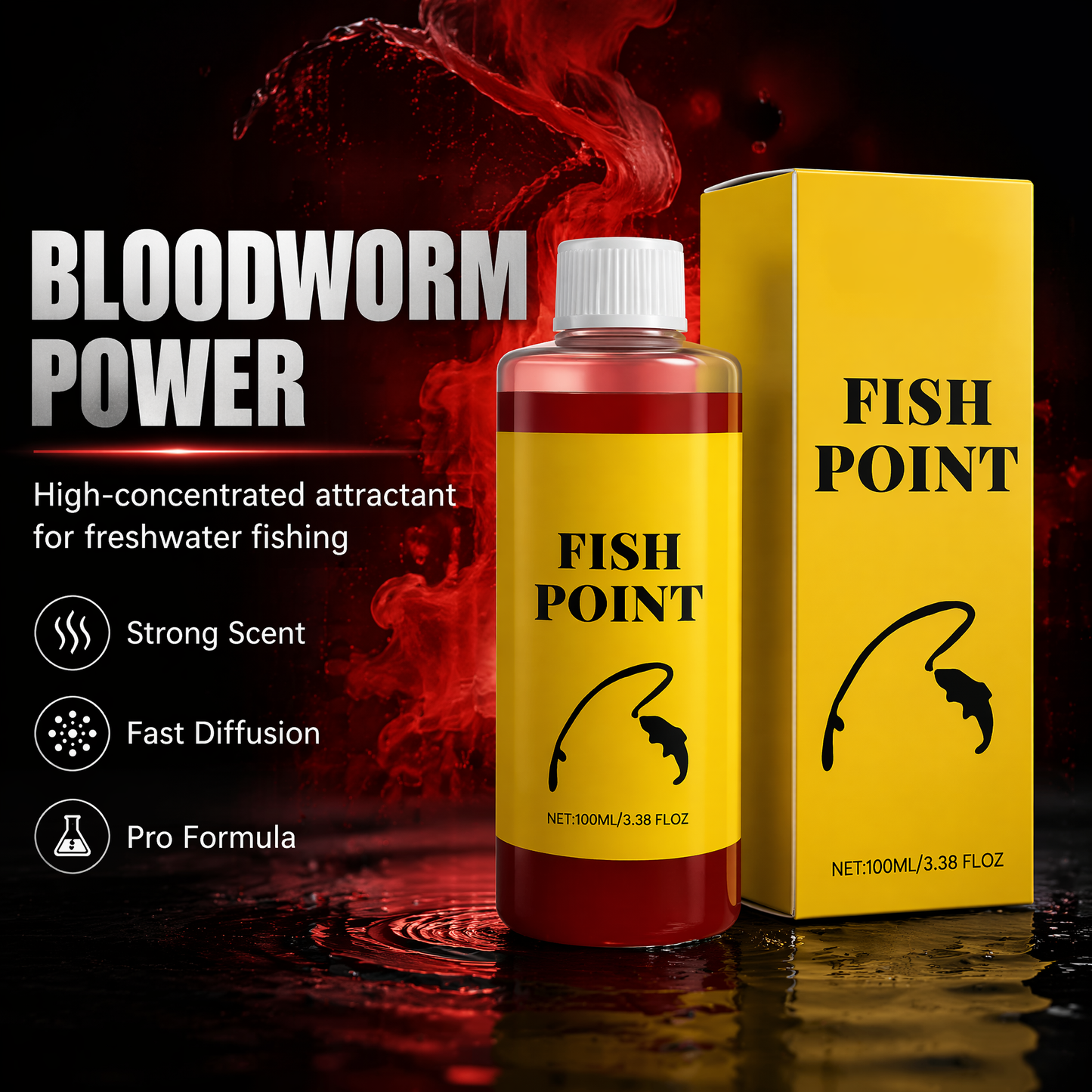 Fish Point Fishing Scent Attractant - Concentrated Red Worm Liquid for Bait Enhancement (100ml)
