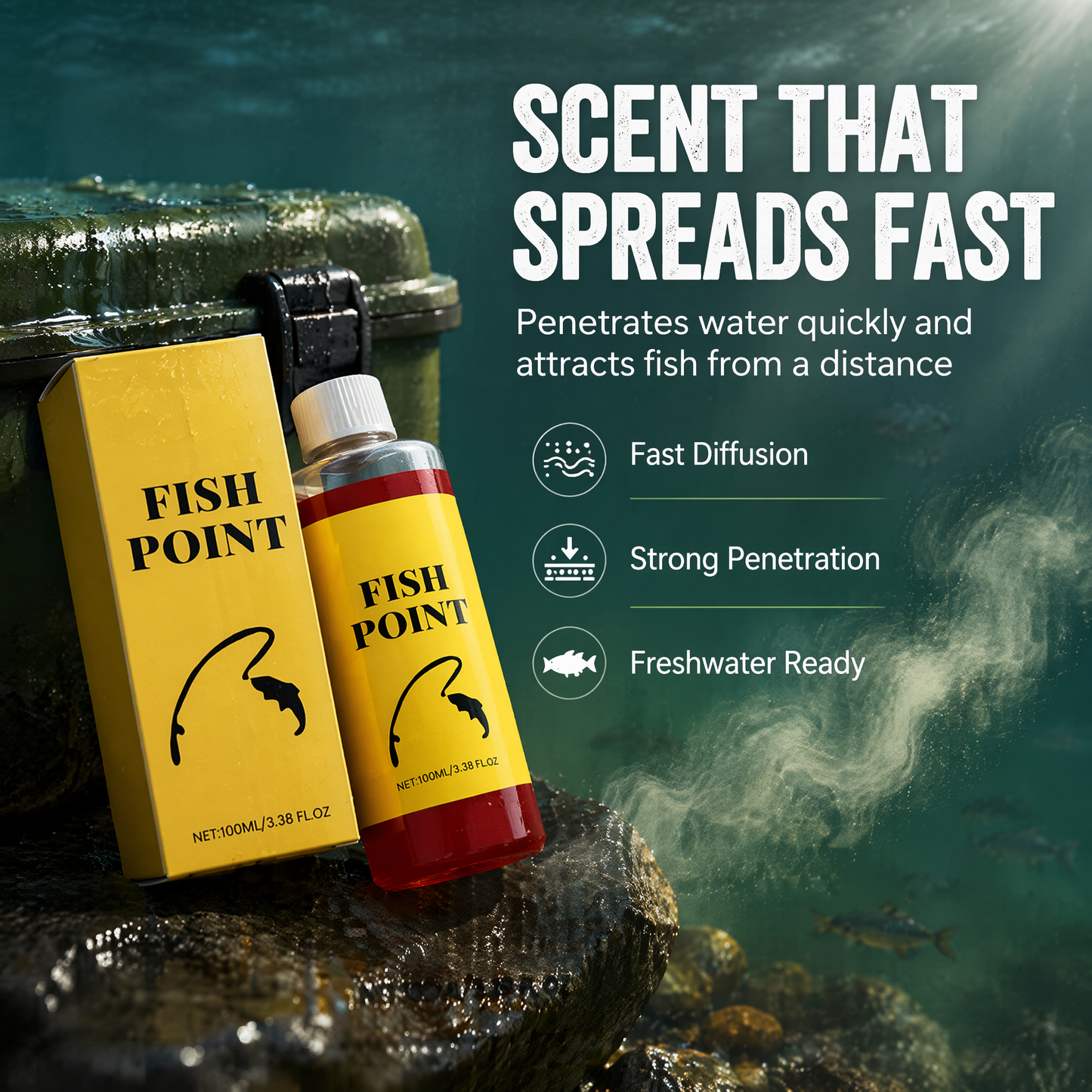 Fish Point Fishing Scent Attractant - Concentrated Red Worm Liquid for Bait Enhancement (100ml)