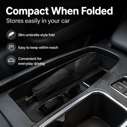 Car Windshield Sun Shade Umbrella - Foldable Heat-Reflective UV Protection Sun Visor for Car Interior, Universal Fit Titanium Silver Sunshade
