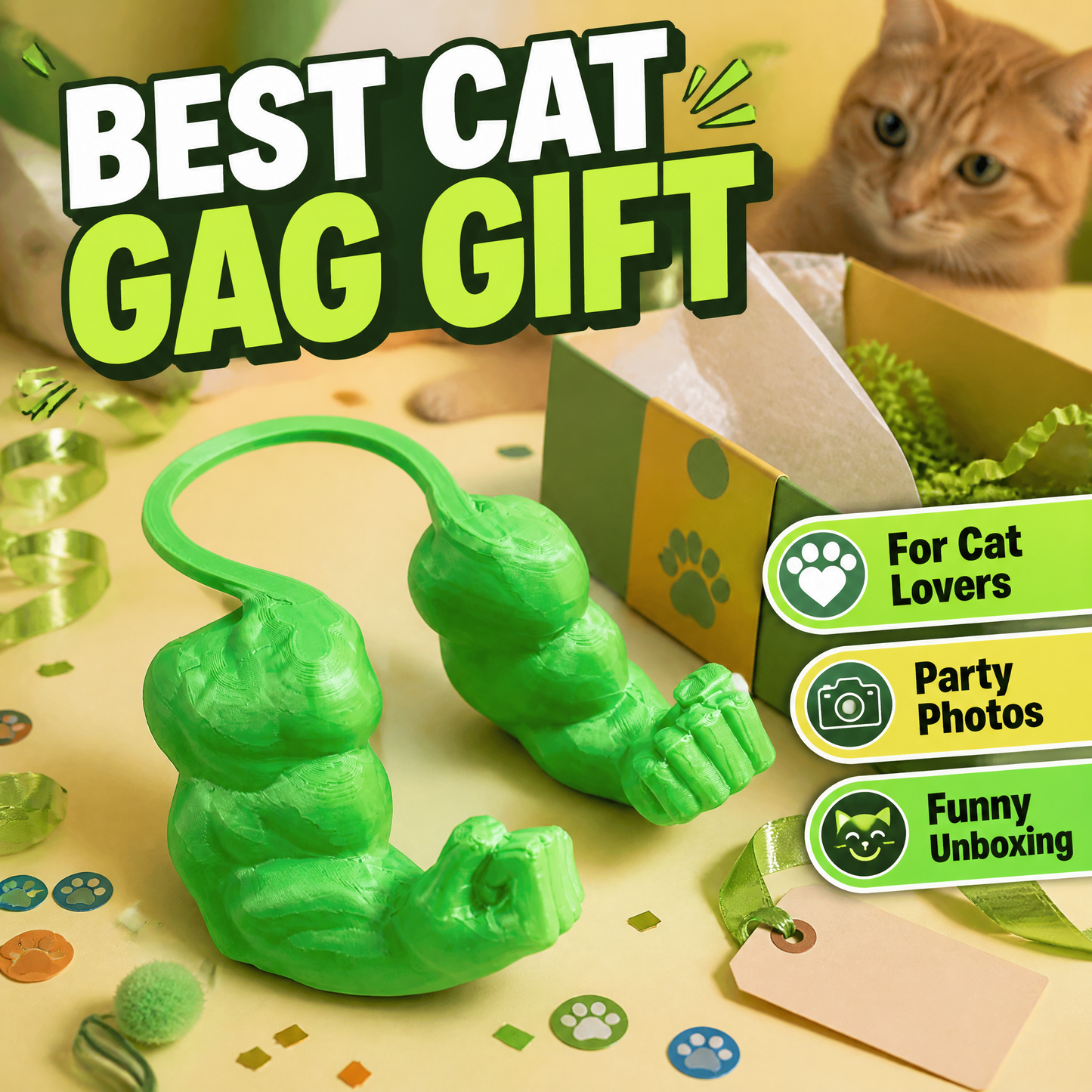 Funny Buff Cat Muscle Arms Accessory – 3D Printed Cat Cosplay Costume Props, Hilarious Meme Gift for Cat Lovers & Pet Owners, Perfect for Photo Ops