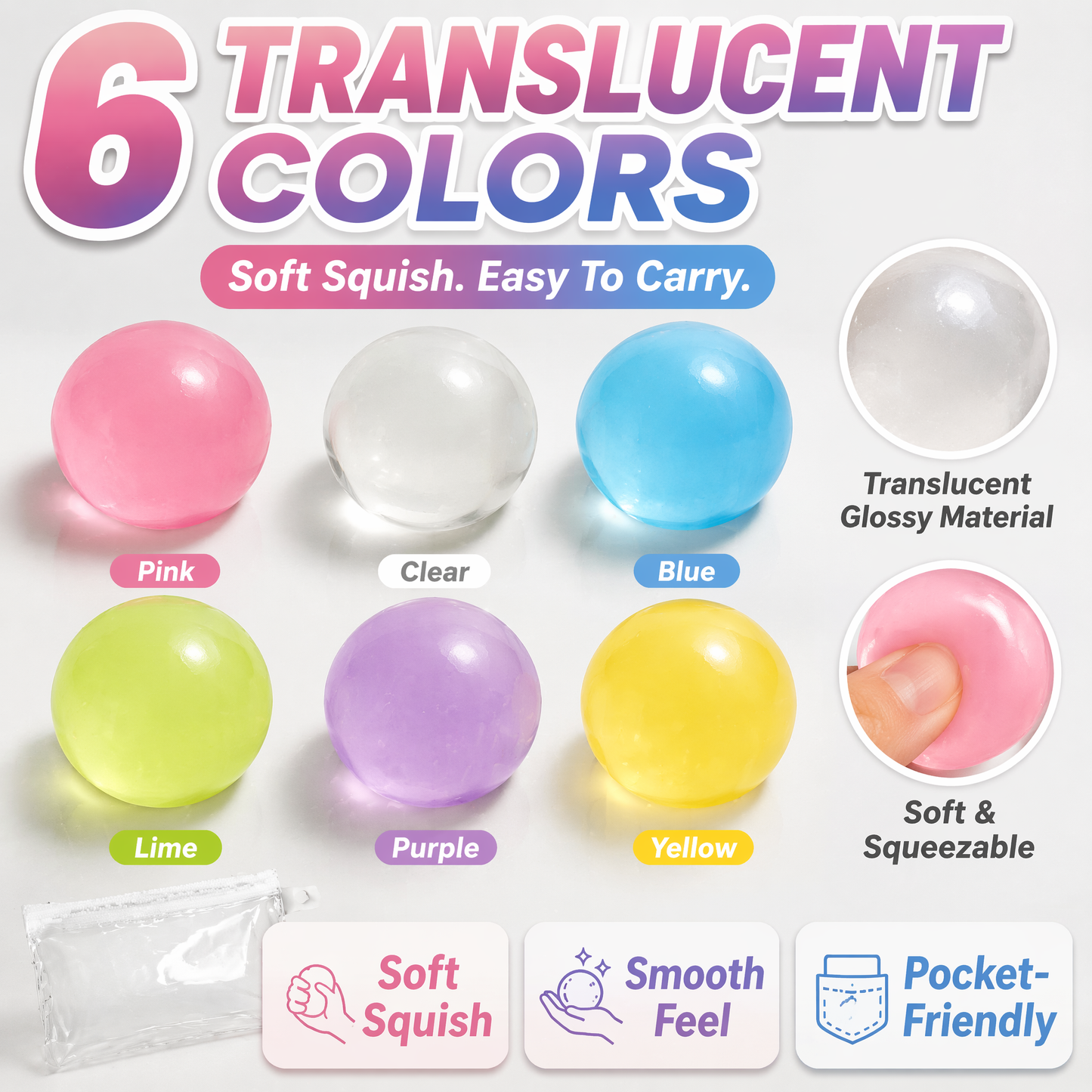 High-Value 6-Pack: 6-Pack Coconut Oil Squishy Set – Ultra-Soft Transparent Sensory Stress Relief Toys for Kids & Adults, Durable Fidgets for Anxiety & Focus
